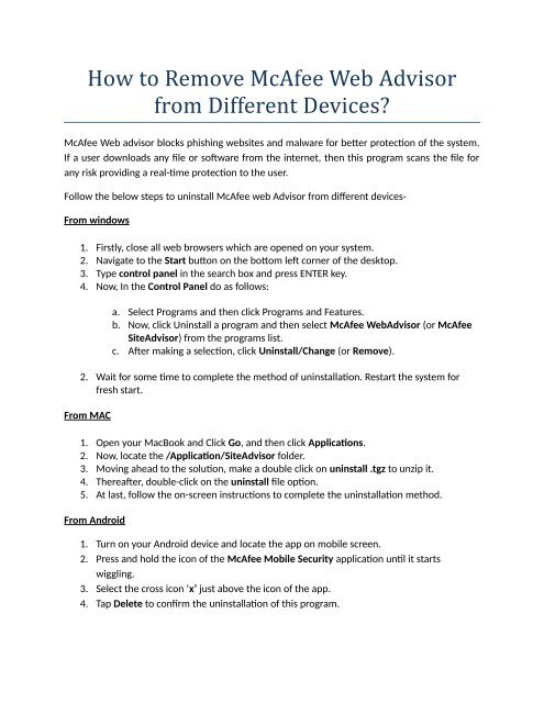 How to Remove McAfee Web Advisor from Different Devices?