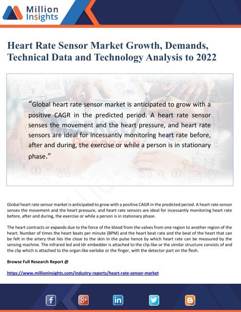 Heart Rate Sensor Market Growth, Demands,  Technical Data and Technology Analysis to 2022