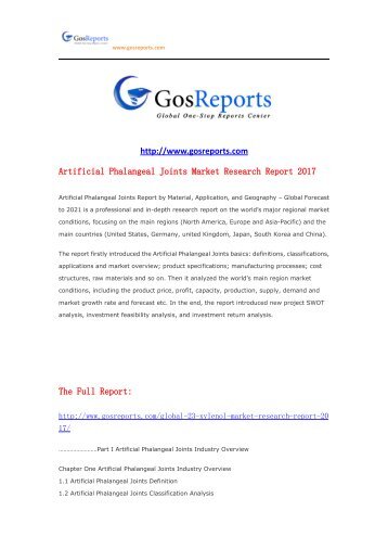 Artificial Phalangeal Joints Market Research Report 2017