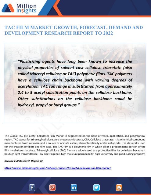 TAC FILM MARKET GROWTH, FORECAST, DEMAND AND DEVELOPMENT RESEARCH REPORT TO 2022