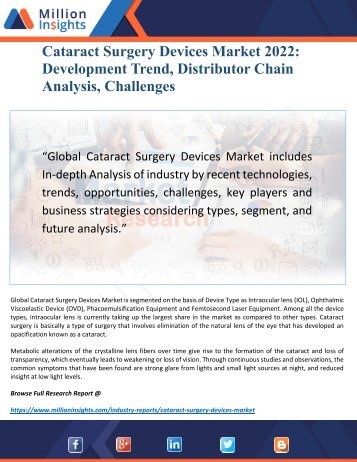 Discover Cataract Surgery Devices Market 2022: Research Report by New Feasibility Analysis