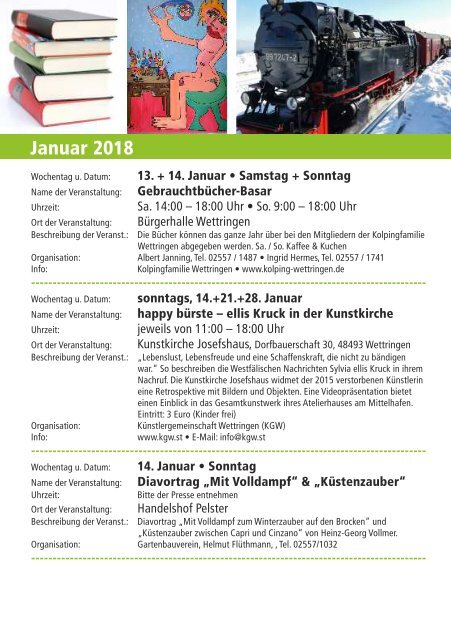 Veranstaltungskalender Verkehrsverein Wettringen Jan-Jun 2018