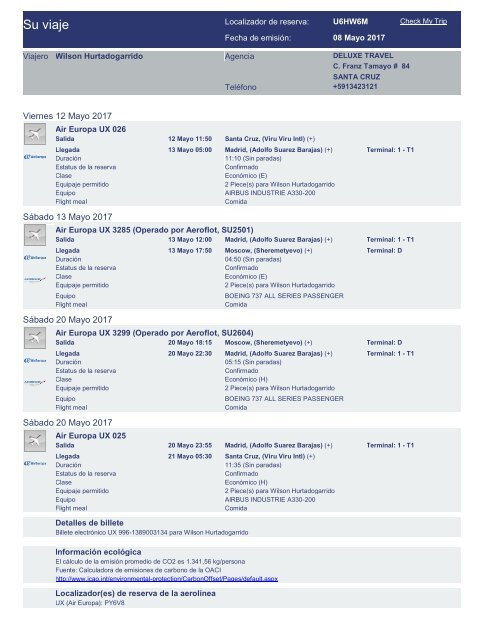 ITINERARIO DE VIAJE - SR. HURTADO