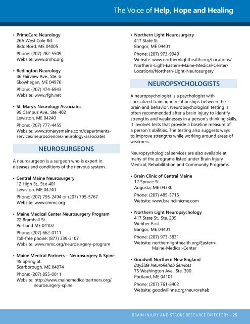 Maine Brain Injury and Stroke Resource Directory: 3rd Edition