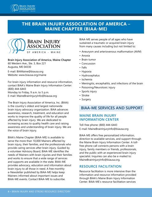 Maine Brain Injury and Stroke Resource Directory: 3rd Edition