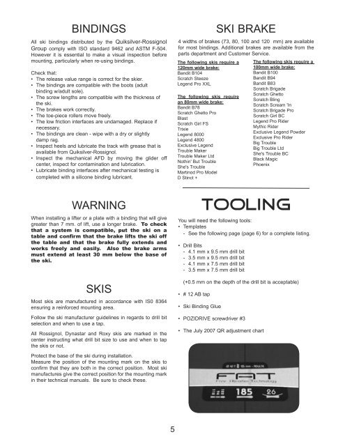 Rossignol Binding Settings Chart