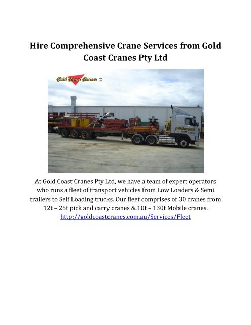 Hire Comprehensive Crane Service from Gold Coast Cranes Pty Ltd