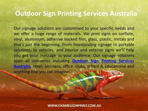 Outdoor Sign Printing Services Australia - Chameleon Print Group 