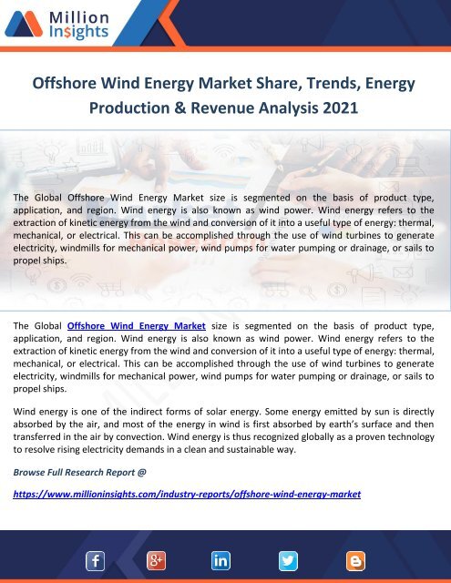 Offshore Wind Energy Market Share, Trends, Energy Production & Revenue Analysis 2021