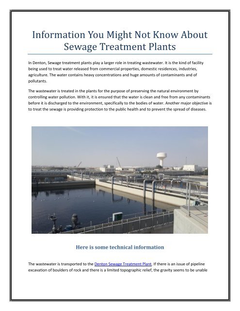 Information You Might Not Know About Sewage Treatment Plants