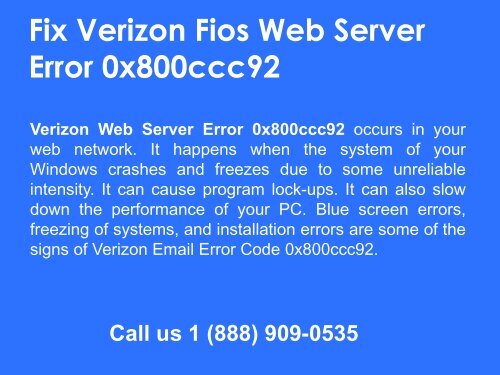 Steps to fix Verizon Web Server Error 0x800ccc92 1-888-909-0535 Toll-free