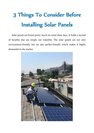 3 Things To Consider Before Installing Solar Panels