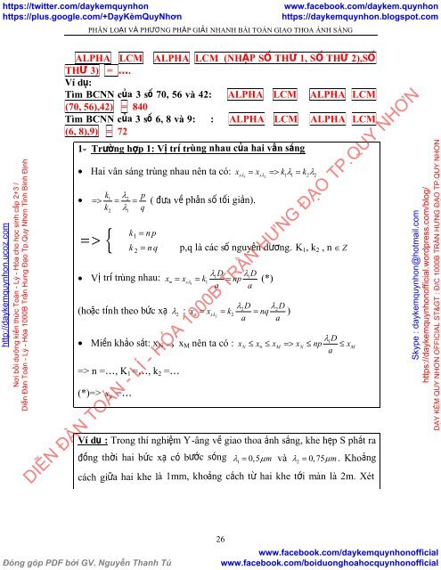 PHÂN LOẠI VÀ PHƯƠNG PHÁP GIẢI NHANH BÀI TOÁN GIAO THOA ÁNH SÁNG