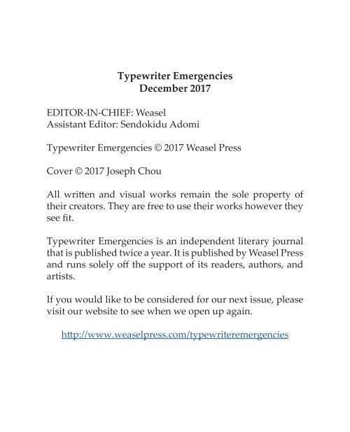 Typewriter Emergencies December 2017
