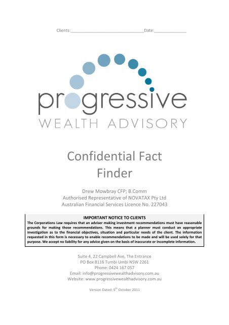 Confidential Fact Finder - Progressive Wealth - Home