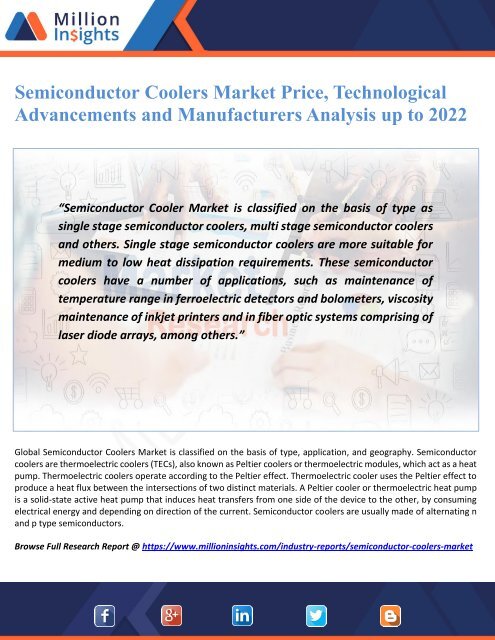 Semiconductor Coolers Market Price, Technological Advancements and Manufacturers Analysis up to 2022