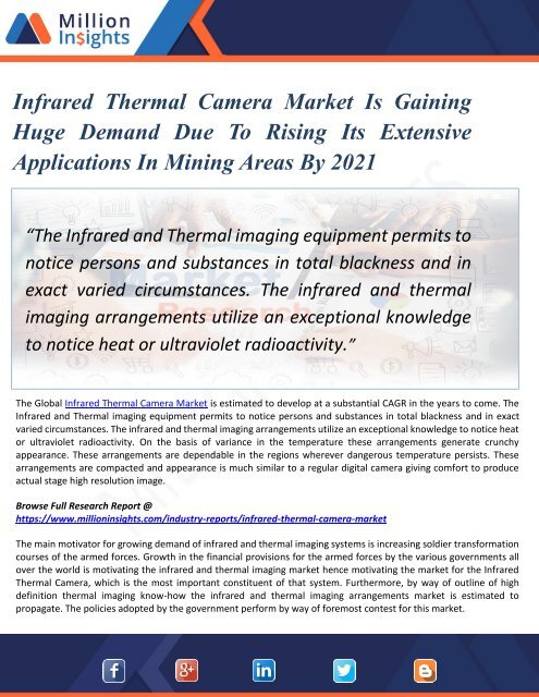 Infrared Thermal Camera Market To Witness Swift Growth Owing To Rising Demand From Consumers Industries Till 2021 | Million Insights