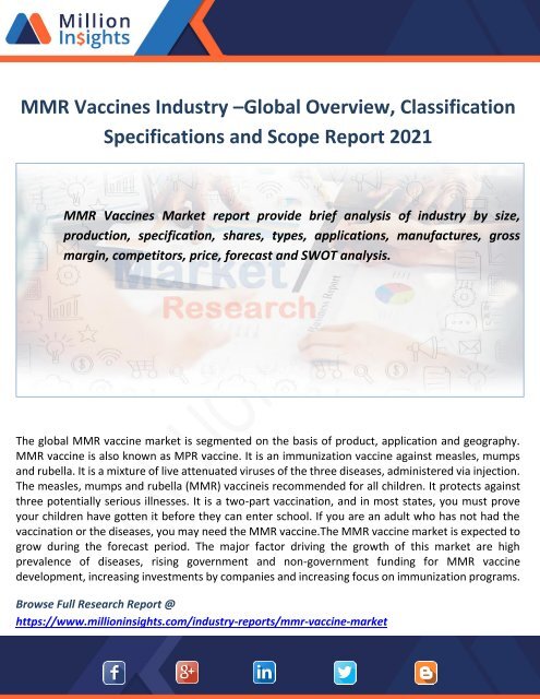 MMR Vaccines Industry –Global Overview, Classification Specifications ...