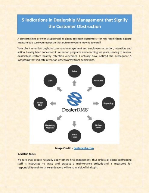 5 Indications in Dealership Management that Signify the Customer Obstruction