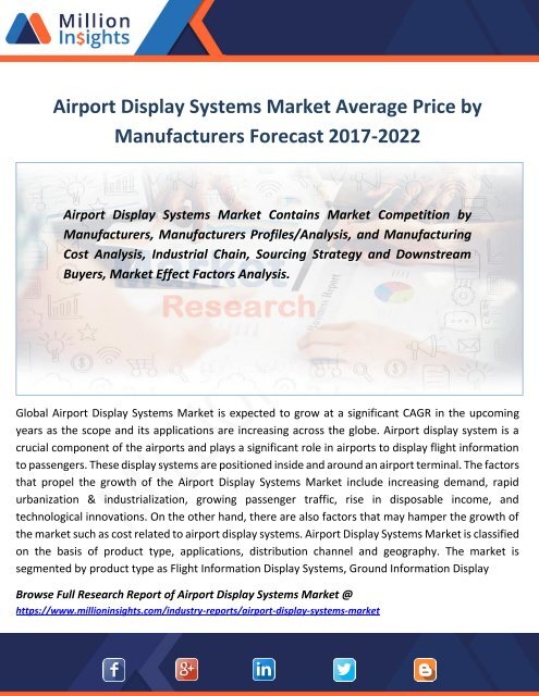 Airport Display Systems Market Average Price by Manufacturers Forecast 2017-2022