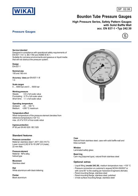 Bourdon Tube Pressure Gauges S