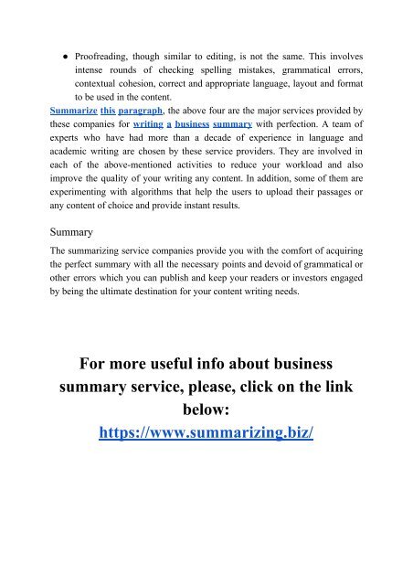 Why Do You Need Writing a Business Summary Service?