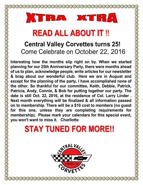 Central Valley Corvettes of Fresno - August 2016