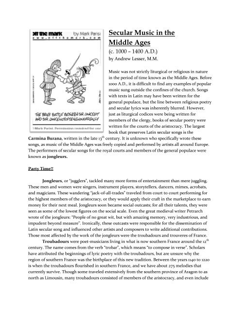 Secular Music in the Middle Ages - Andrew Lesser Music