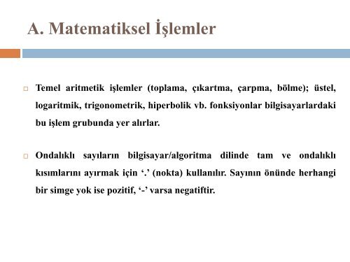 Bilgisayar Matematiksel İşlemler