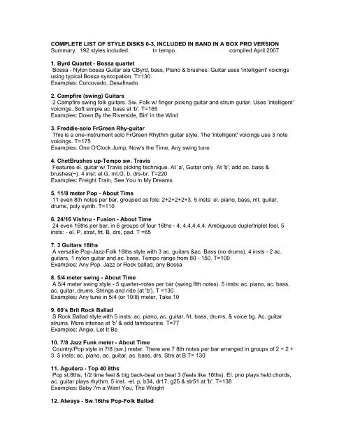 Complete List Of Style Disks 0 3 Included In Jazzwise Complete List Of Style Disks 0 3 Included In Jazzwise