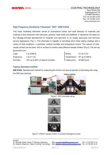 High frequency oscillating tribometer “SRV-Optimol” - Nova Werke AG