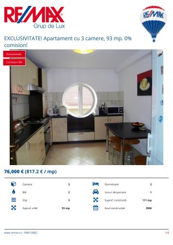 RMX10882 - EXCLUSIVITATE! Apartament cu 3 camere, 93 mp. 0% comision! [RO]