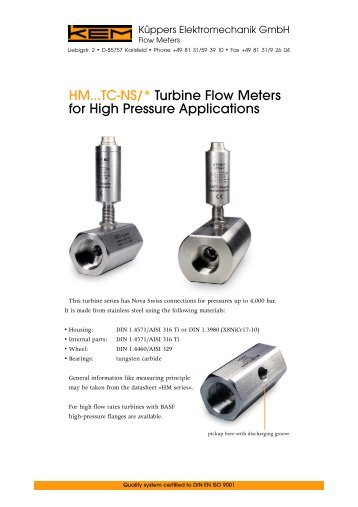 Datasheet Turbine Flow Meter with Nova-Swiss-Connections