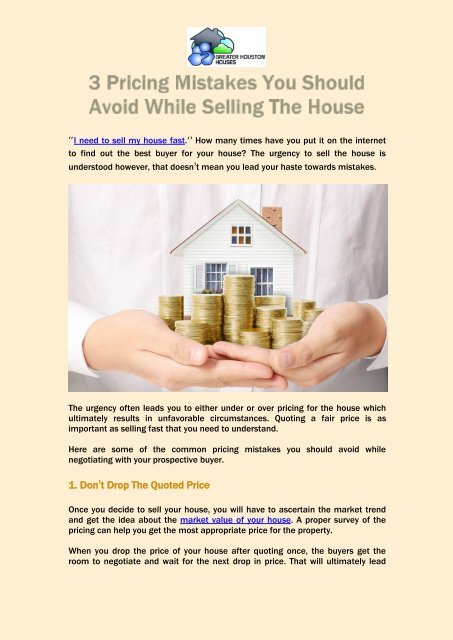 3 Pricing Mistakes You Should Avoid While Selling The House