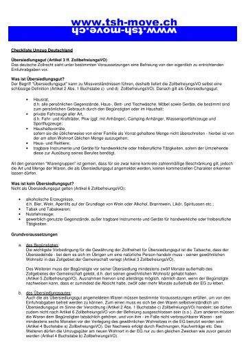 Checkliste Umzug Deutschland Übersiedlungsgut (Artikel 3 ff ...