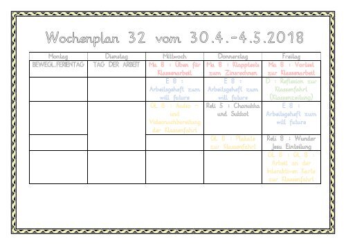 Wochenpläne 2017-18  Jahr 2018