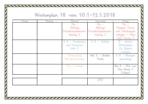 Wochenpläne 2017-18  Jahr 2018