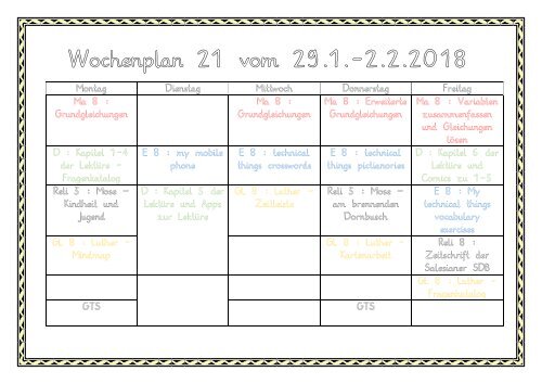 Wochenpläne 2017-18  Jahr 2018