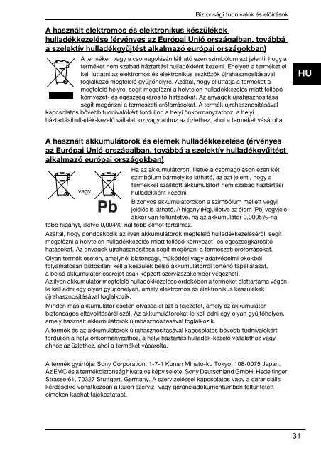 Sony VGN-NW26E - VGN-NW26E Documents de garantie Hongrois