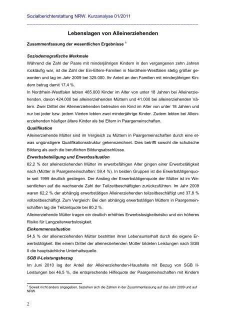 Sozialberichterstattung Nordrhein-Westfalen. Lebenslagen von ...
