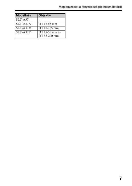 Sony SLT-A37 - SLT-A37 Consignes d&rsquo;utilisation Hongrois