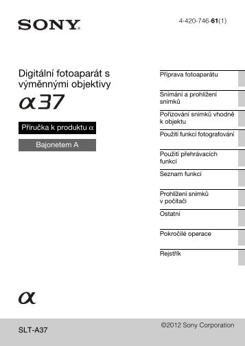 Sony SLT-A37 - SLT-A37 Consignes dâutilisation TchÃ¨que
