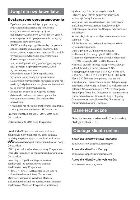 Sony NW-E103 - NW-E103 Mode d'emploi Polonais