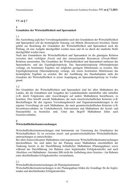 Haushaltsrecht Nordrhein-Westfalen - Finanzministerium NRW