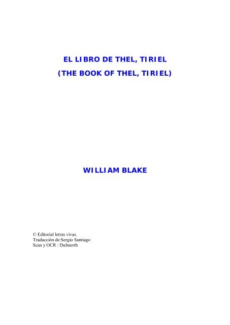 William Blake - El Libro de Thel-Tiriel