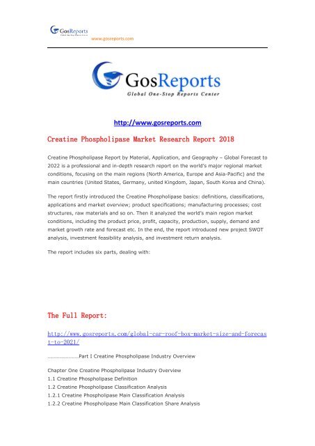 Creatine Phospholipase Market Research Report 2018