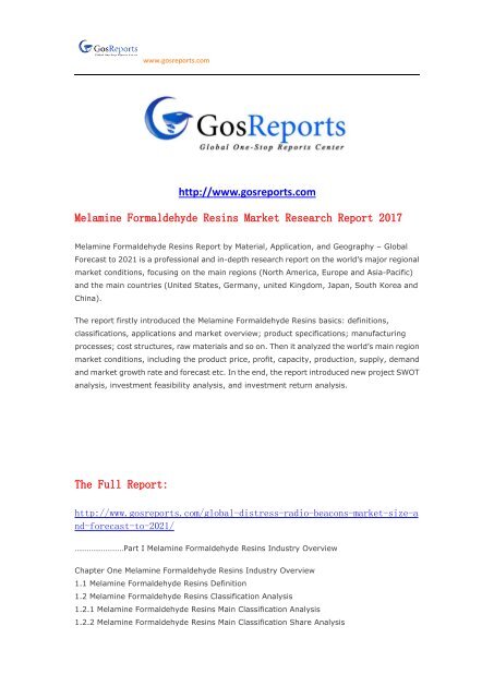 Melamine Formaldehyde Resins Market Research Report 2017