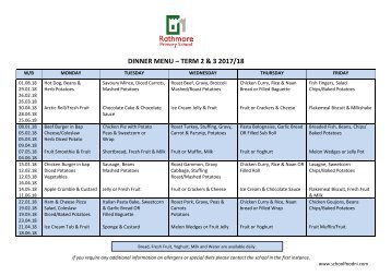 DINNER MENU TERM 2&3