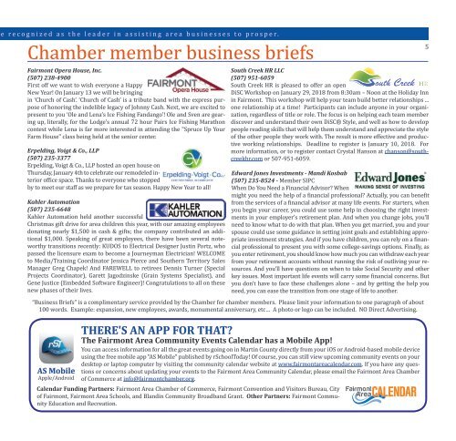 January 2018 - Fairmont Area Chamber Newsletter  