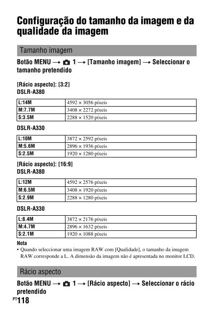 Sony DSLR-A330L - DSLR-A330L Consignes d&rsquo;utilisation Portugais